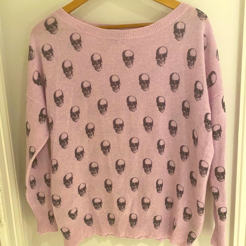 Skull Cashmere Purple Sweater with Black Skulls
